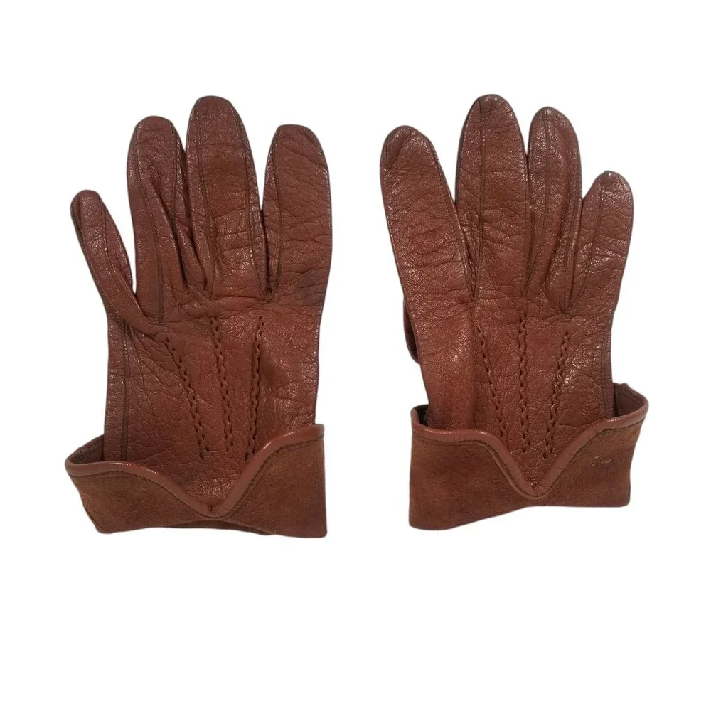 Vintage Leather Driving Gloves Soft Amber Kid Wrist Length Size 7
